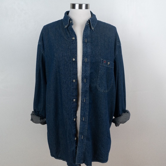 Twenty X Dark Denim Long Sleeve Chambray Top - Picture 1 of 6